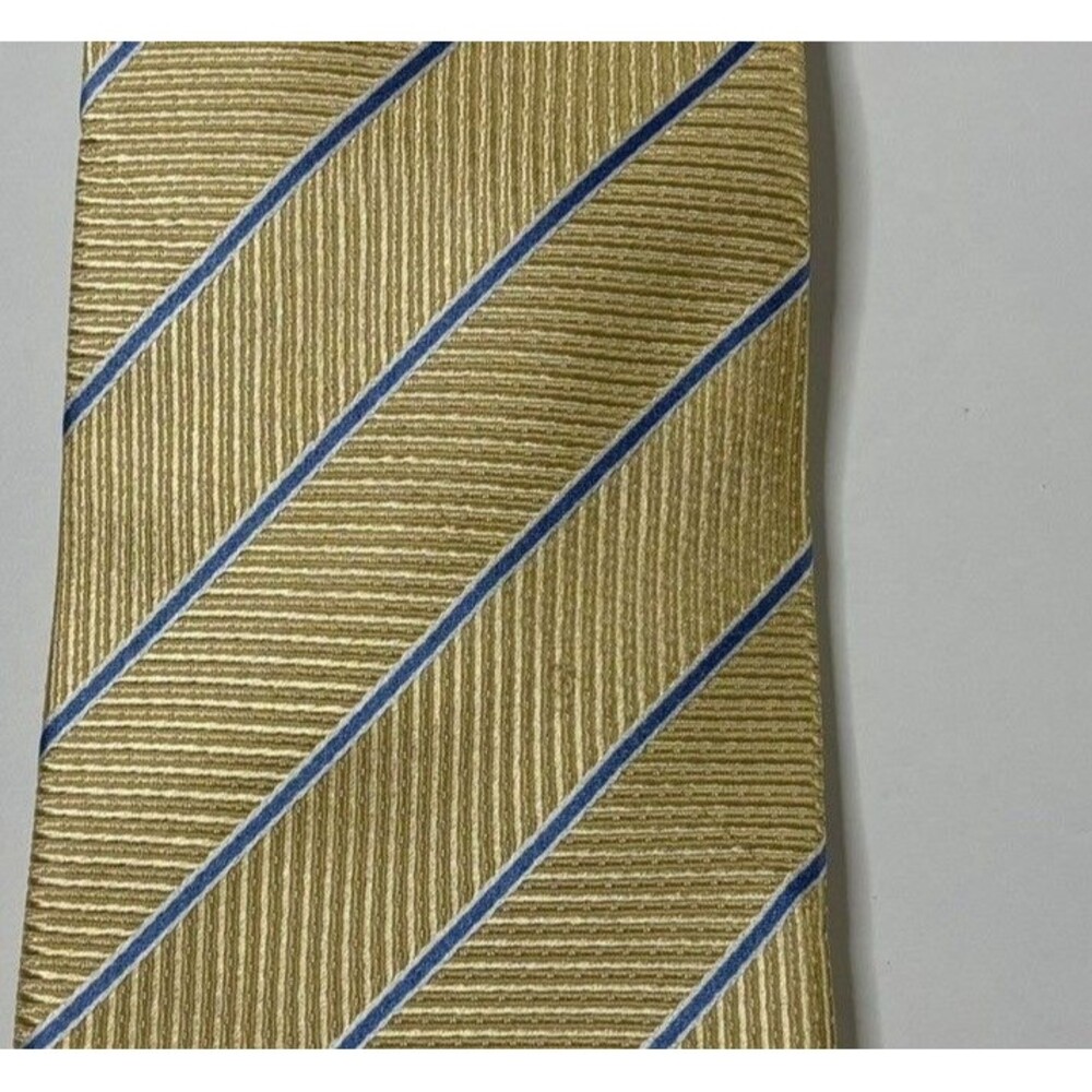 Tasso Elba Men's Business Neck Tie Yellow Blue Stripes Repp 100% Silk - Picture 8 of 8